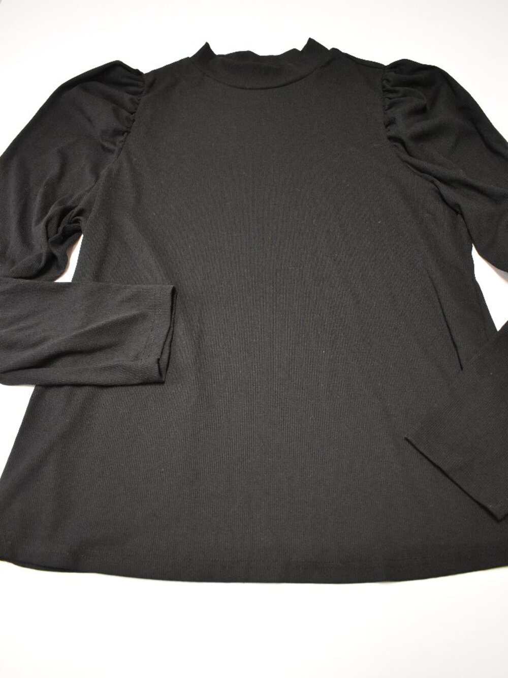 4XL SHEIN Curve Women's Black Ribbed Puff Sleeve Mock Neck Long Sleeve Top Plus